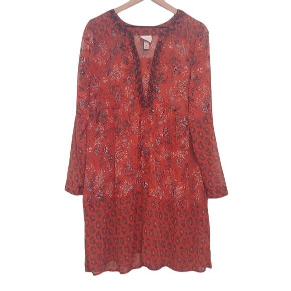 Knox Rose Red/Orange Floral Embroidered Bohemian Mixed Print Dress Size Medium - Picture 1 of 7